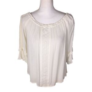 NWT Kye Mi Wide Neck Bell Sleeve Bohemian Blouse Flowy Lightweight